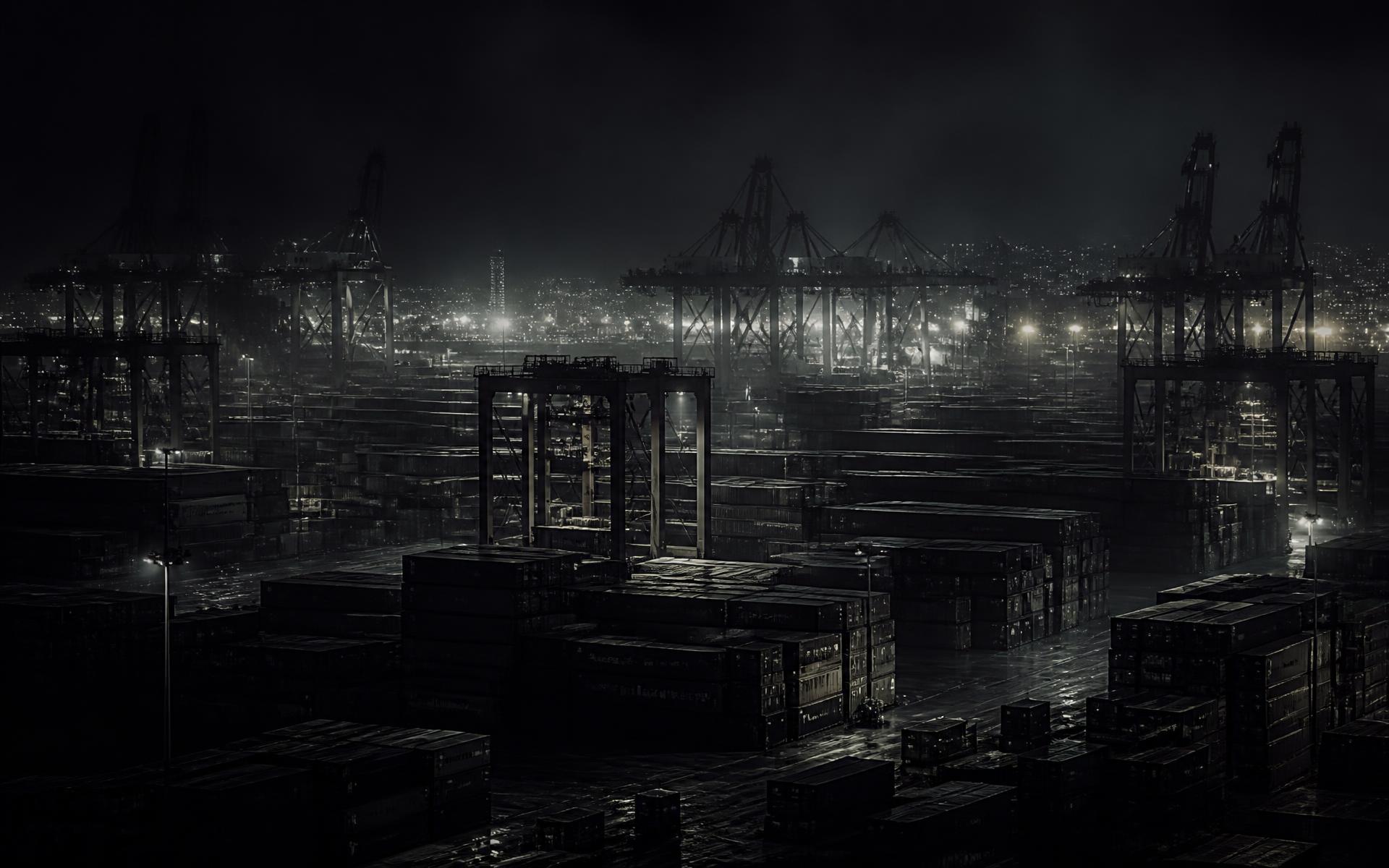 Puerto de contenedores en el sur de China de noche